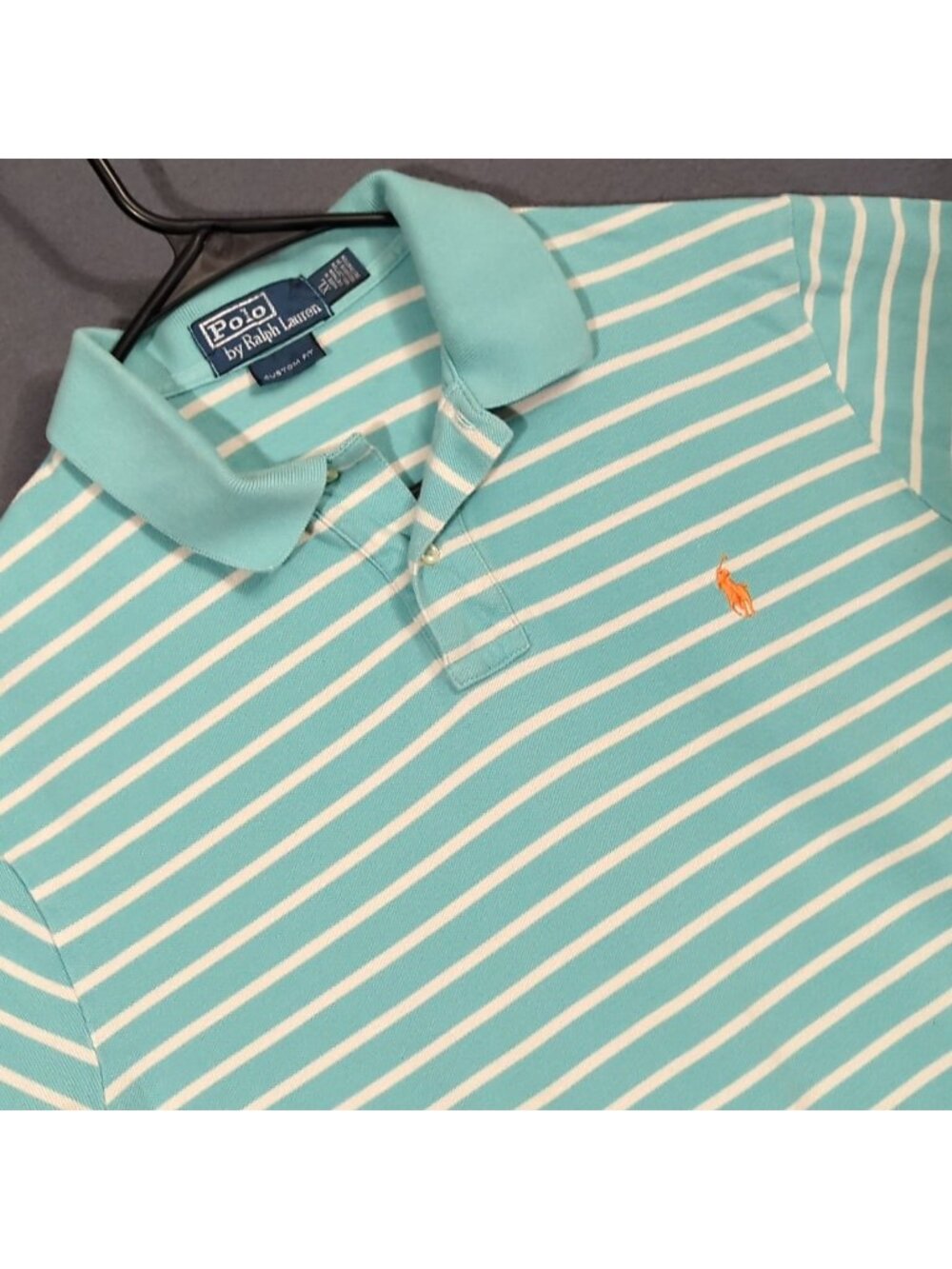 Polo Ralph Lauren Shirt Men's XL (Fits Like M) Blue Striped Short Sleeve Preppy